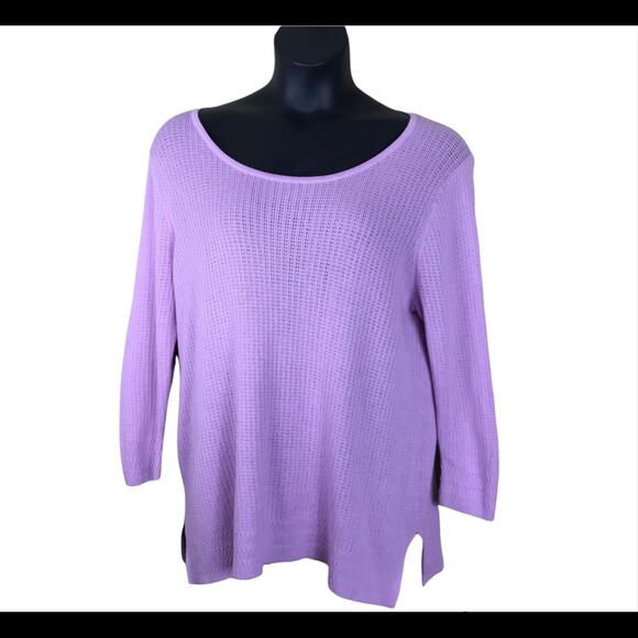 SOFT SURROUNDINGS Pink Eyelet Pullover Top w/ side slits Sz Large - Picture 1 of 4